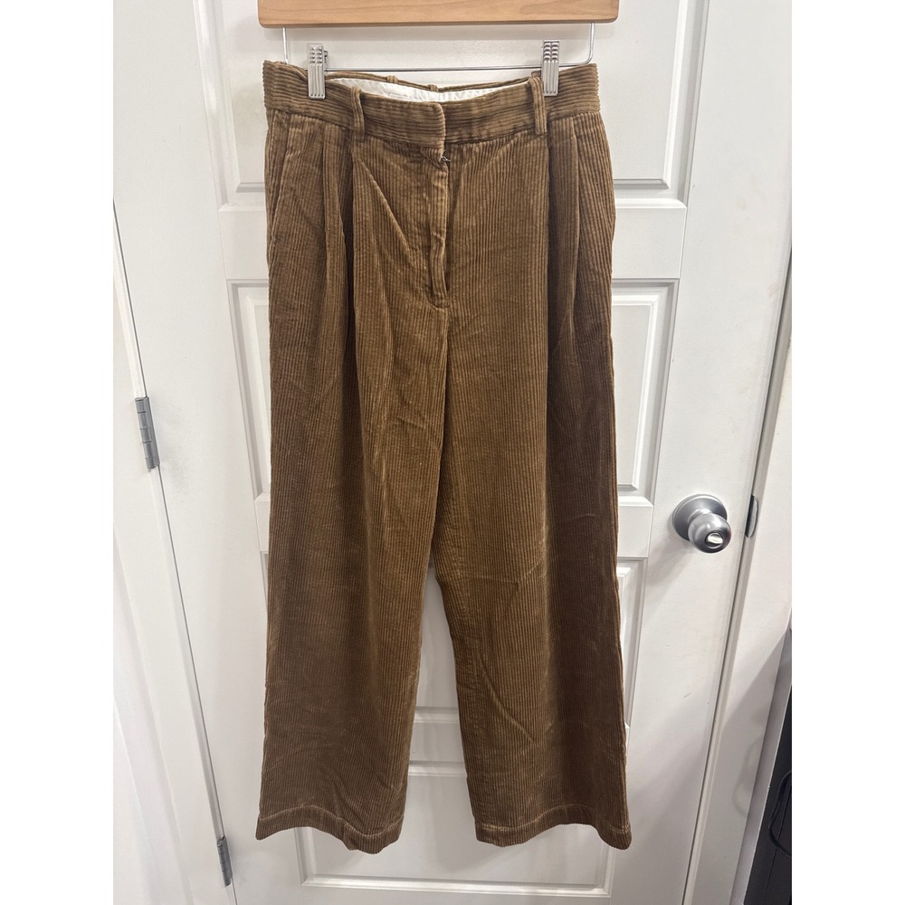 Babaton Aritzia Brown Corduroy Wide Leg Pleated Trousers Pants Womens 6